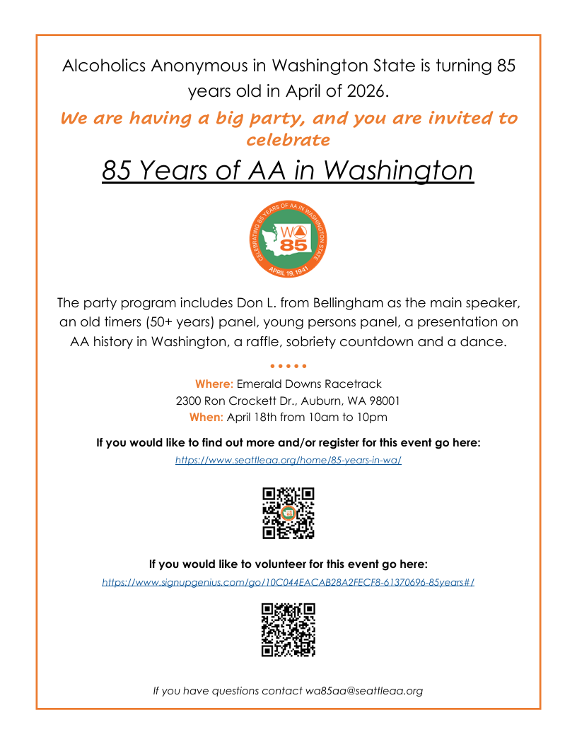 85th Anniversary of AA in Washington State